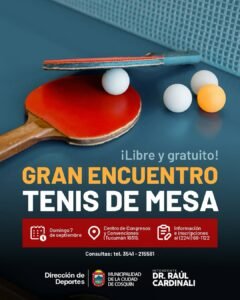 ¡Gran Encuentro de Tenis de Mesa en Cosquín!Una actividad libre y gratuita pa…