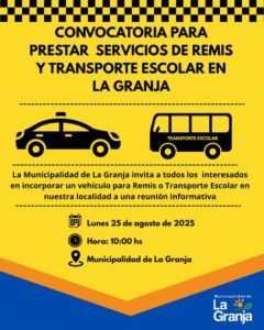 ¡Convocatoria para prestar servicios de Remis y transporte escolar en La Granja!