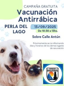 Nueva jornada de Vacunación Antirrábica, próximo sábado 13, a partir de las 10.30, sobre Calle Antún, Barrio Perla del Lago. Ya llevamos mas…