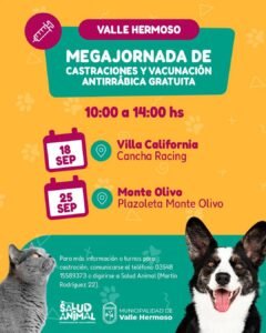 Mega Jornada de Castraciones y Vacunación Antirrábica Gratuitas…
