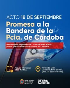 Acompañemos a nuestros estudiantes de 4° año de las instituciones educativas de Cosquín, a realizar la Promesa de Lealtad a la Bandera de la…