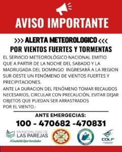 Alerta meteorológico por vientos fuertes y tormentas….