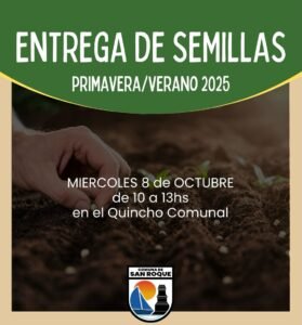 Se realizará la entrega de semillas de la temporada primavera/verano el 8 de octubre de 10 a 13hs en nuestro Quincho Comunal….