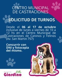 Centro Municipal de Castraciones de Caninos y Felinos | Solicitud de turnos…