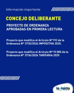 El Concejo Deliberante de la Ciudad de La Falda aprobó en primera lectura el Proyecto de Ordenanza modificando el Articulo N°192 de la Orden…