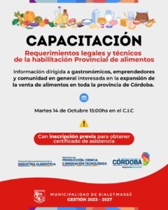 Capacitación: Requerimientos legales y técnicos de la habilitación provincial de alimentos…