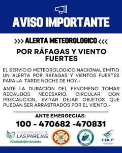 Alerta meteorológica por ráfagas y vientos fuertes….