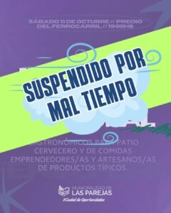 Atención: El evento de éste sábado 11 queda suspendido por condiciones climáticas desfavorables….