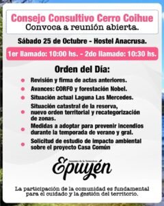 Convocatoria a Reunión del Consejo Consultivo del Cerro Coihue…