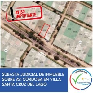 Subasta judicial de inmueble en Villa Santa Cruz del Lago…