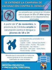 Se extiende la Campaña de Vacunación contra el Dengue en el CAPS San Roque, de lunes a viernes de 8 a 17hs….