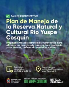 ¡Participá del 4° Taller de elaboración del Plan de Manejo de la Reserva Natural y Cultural Río Yuspe!…
