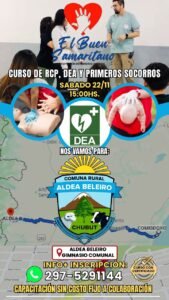 Invitamos a toda la población de Aldea Beleiro y zonas aledañas, a participar de un Curso de RCP, DEA y Primeros Socorros (se entrega certif…