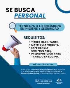 SE BUSCA PERSONAL: TÉCNICO/A O LICENCIADO/A EN HIGIENEN Y SEGURIDAD….
