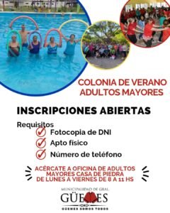 ¡Ya están abiertas las inscripciones para la Colonia de Verano de Adultos Mayores!…