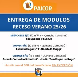 Entrega de módulos de Paicor receso verano 25/26….