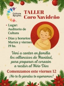 La Dirección de Cultura de la Municipalidad de Epuyén te invita al Taller de Coro Navideño!…