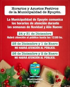 Horarios y Asuetos Festivos de la Municipalidad de Epuyén….