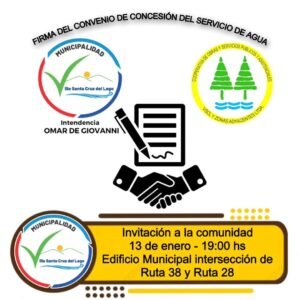 La Municipalidad de Villa Santa Cruz del Lago invita a la comunidad a participar del acto de firma del Convenio de Concesión del Servicio de…