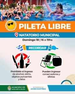 Este domingo te esperamos para disfrutar de la pileta en el Natatorio Municipal y pasar una linda tarde de verano….