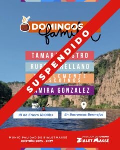 Comunicamos que se suspende la jornada de Domingos en Familia por razones climáticas….