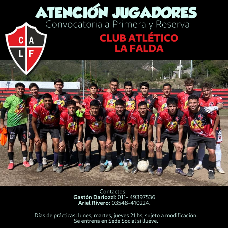 El Club Atlético La Falda convoca a jugadores de Fútbol de reserva y primera división.