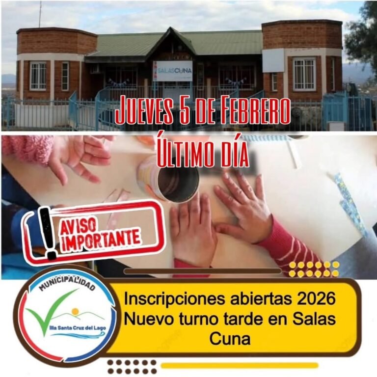 Cierre de inscripciones para el Ciclo Lectivo 2026 de Salas Cuna e incorporación de un nuevo turno tarde a partir del mes de marzo….