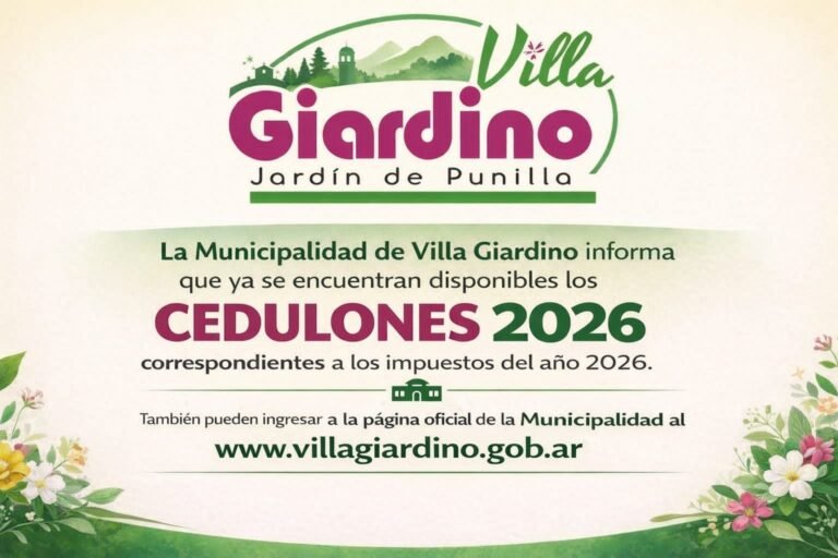 La Municipalidad de Villa Giardino informa a los vecinos y contribuyentes que ya se encuentran disponibles los impuestos municipales corres…