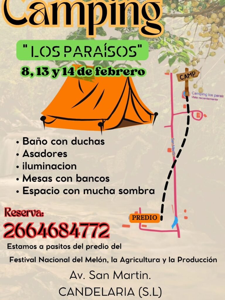 Para los que quieran acampar, compartimos información del camping ” Los Paraísos” Candelaria….