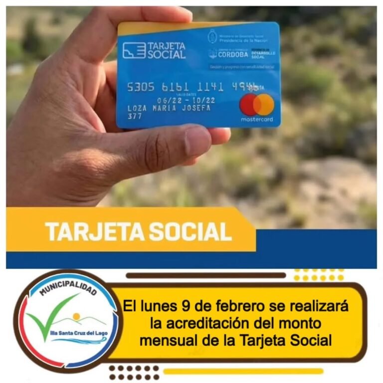 El lunes 9 de febrero se realizará la acreditación del monto mensual de la Tarjeta Social, correspondiente al mes en curso….