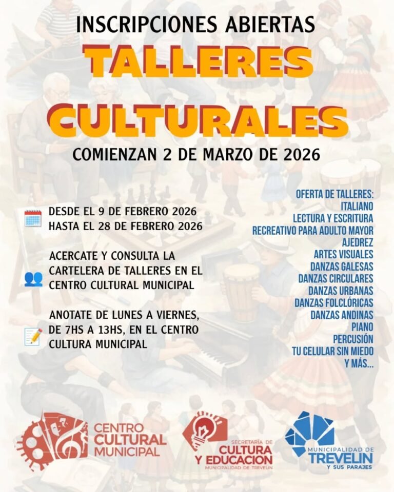 ABREN LAS INSCRIPCIONES A LOS TALLERES CULTURALES 2026 EN TREVELIN…