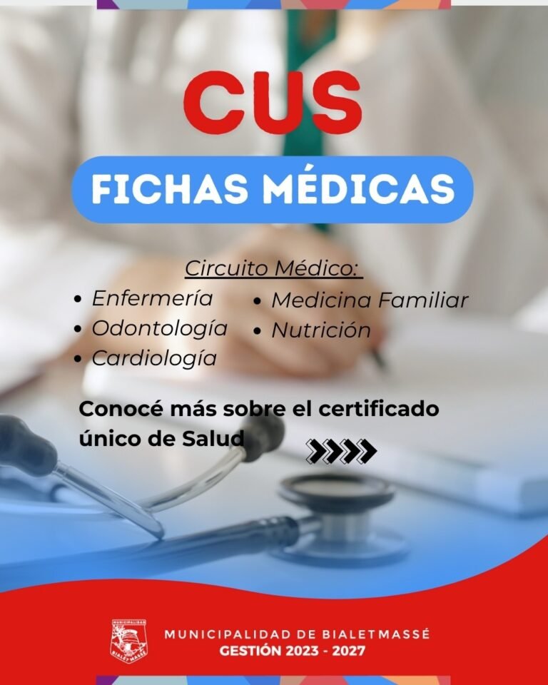 Les compartimos toda la información necesaria para realizar el CUS (ficha médica) en nuestro Centro de Salud Municipal…