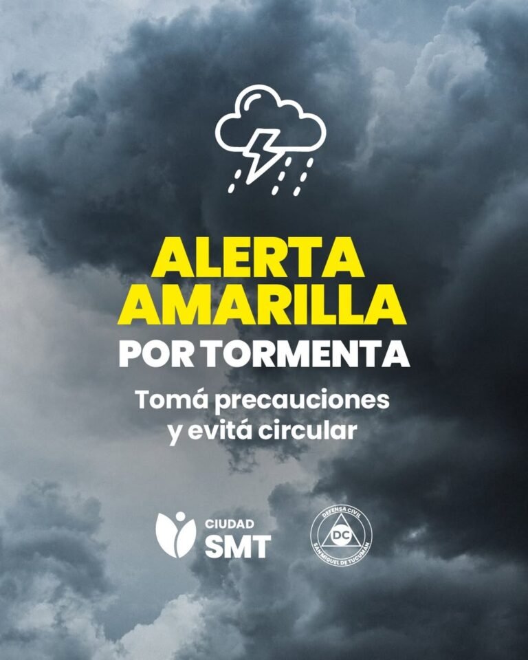Alerta amarilla por tormenta anunciada para la tarde-noche de este miércoles 11 de febrero….