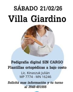 La Subsecretaria de Salud de Villa Giardino comienza con la 1° Campaña del año 2026 de Plantillas Ortopédicas el día…