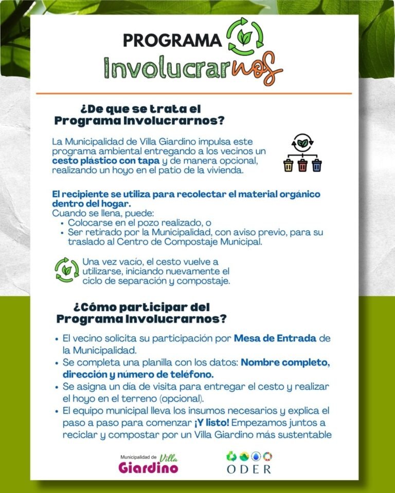 La Municipalidad de Villa Giardino comienza con la primera etapa del programa involucrarnos. A partir del dia 12 de febrero de 2026 estaremo…