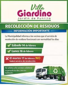 La Municipalidad informa que el servicio funcionará con normalidad el sábado 14/02 y el lunes 16/02….