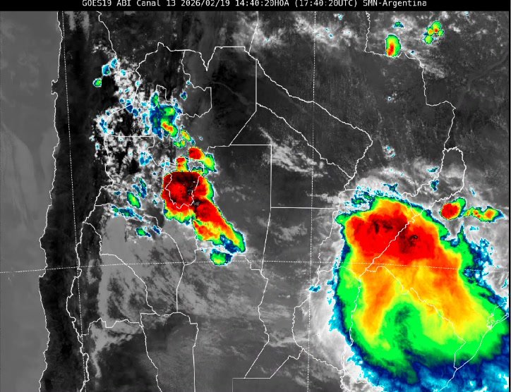19 FEB | La interacción de una masa de aire muy húmeda e inestable con la llegada de un frente frío provoca tormentas en el noroeste argent…