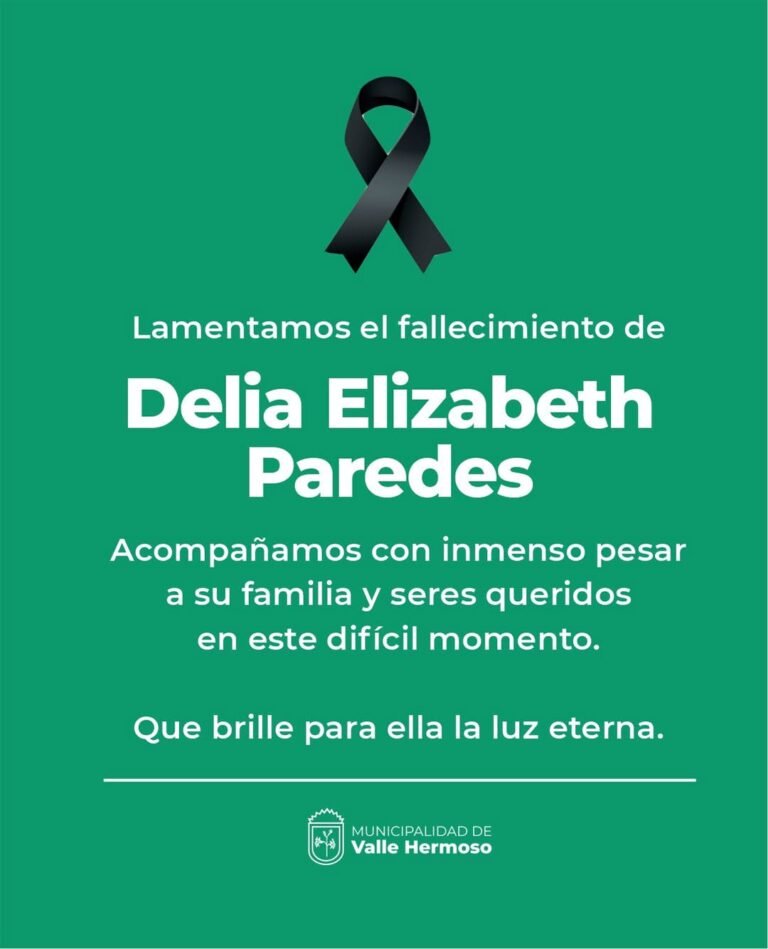 Con profundo pesar lamentamos el fallecimiento de nuestra querida vecina Delia Elizabeth Paredes….
