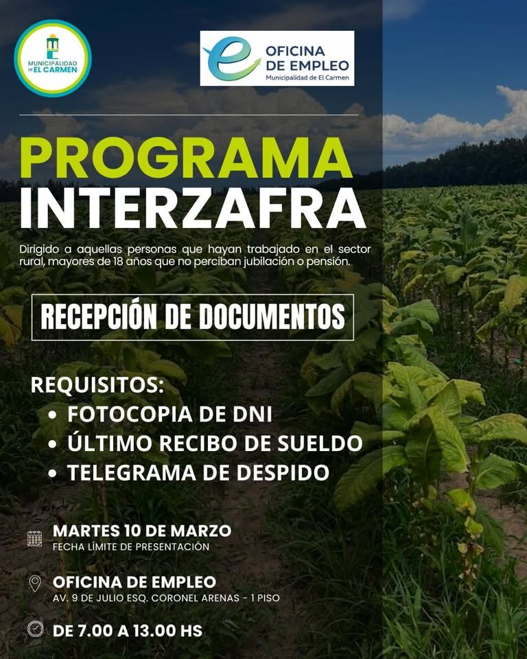*PROGRAMA INTERZAFRA*: Ayuda Económica para trabajadores del sector rural….