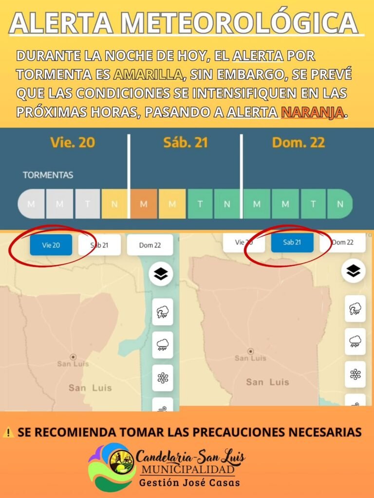 Rige un alerta por tormentas para Candelaria y toda la provincia de San Luis….
