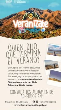 \u00bfQui\u00e9n dijo que termina el verano?\ud83c\udf1e\u26f1\ufe0f\u26f0\ufe0f\n\nEn Capilla del Monte seguimos con mucho m\u00e1s Veraniz…