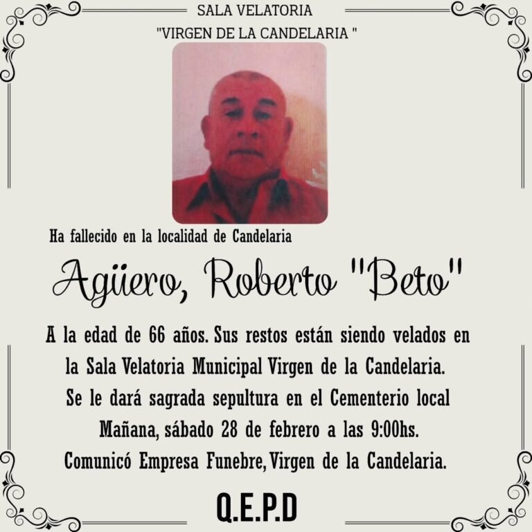 Desde la Municipalidad de Candelaria acompañamos a Familiares y Amigos de Beto Agüero, en este momento de profundo dolor por la irreparable …