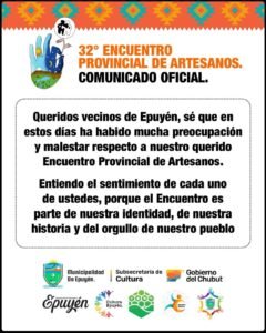Comunicado Oficial – 32° Encuentro Provincial de Artesanos….