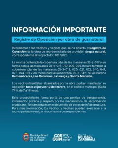 Registro de Oposición – Obra de Gas Natural…