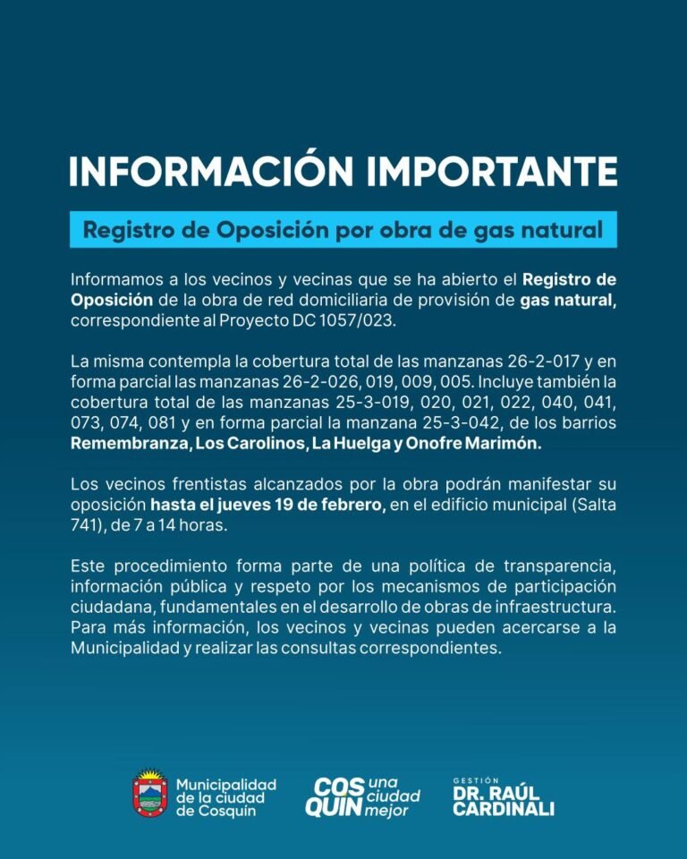 Registro de Oposición – Obra de Gas Natural…