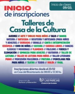 ¡Abren las inscripciones a los Talleres de la Casa de la Cultura Municipal!…