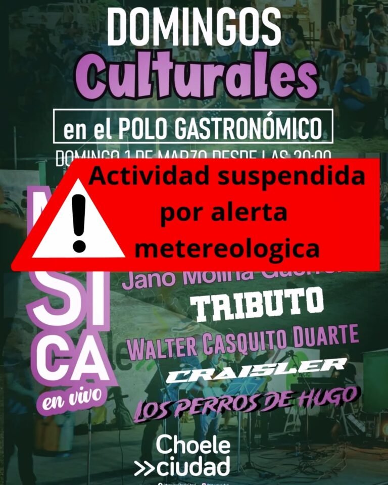 Debido a la ALERTA METEOROLÓGICA que rige en nuestra región, nos vemos en la obligación de suspender el ciclo Domingos Culturales que hoy ce…