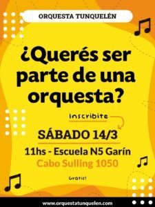 INSCRIPCIONES ABIERTAS PARA LA ORQUESTA TUNQUELEN…