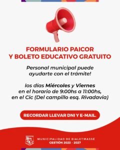 Formulario PAICOR y Boleto Educativo Gratuito…