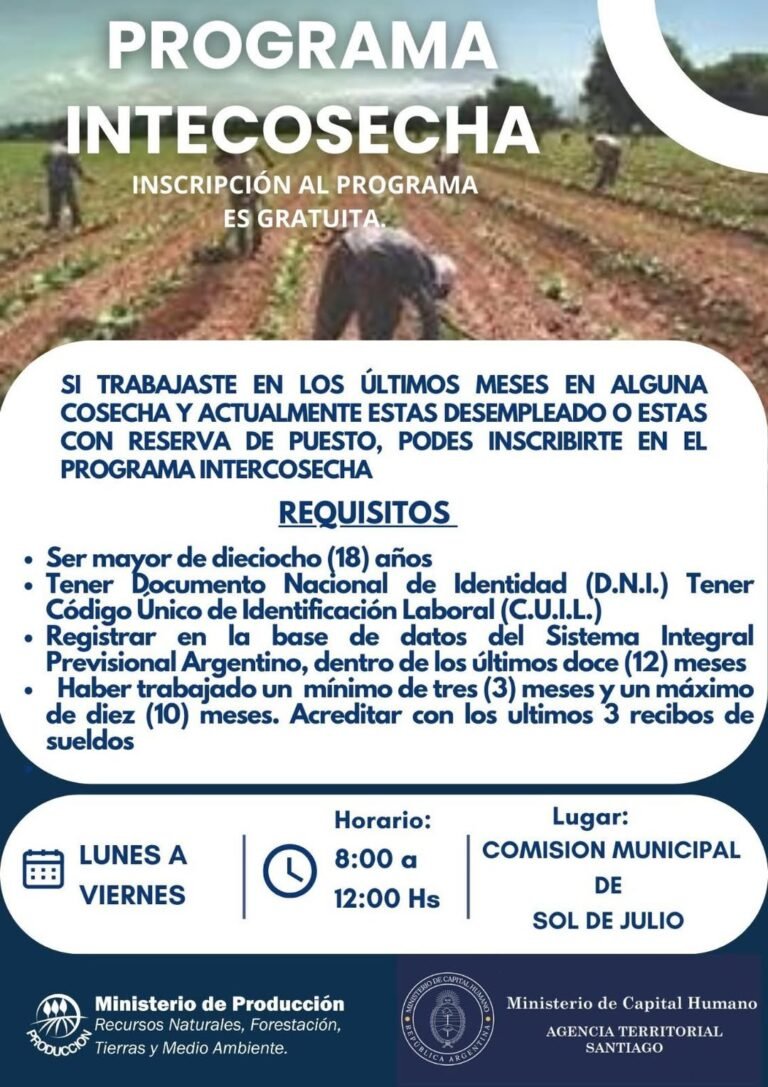 INSCRIPCIONES ABIERTAS AL PROGRAMA INTERCOSECHA…